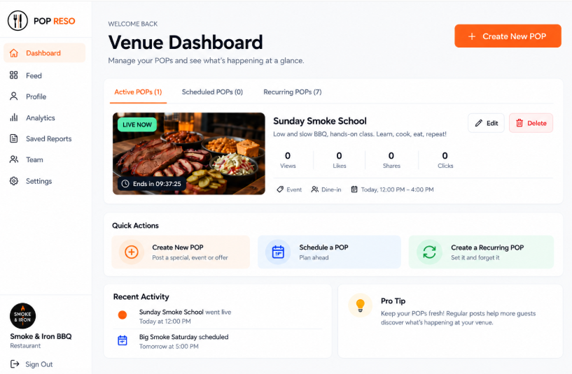 Photo of the Pop Reso Venue Dashboard